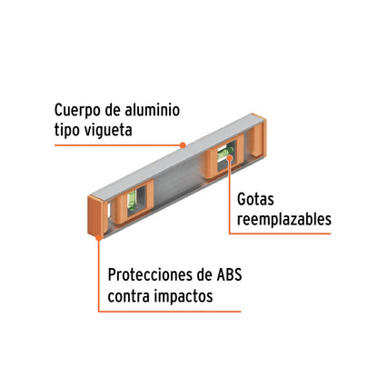 Nivel aluminio y ABS 12" 2 gotas SKU:'17030