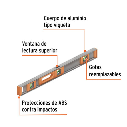 Nivel aluminio y ABS 24" 3 gotas SKU:'17036