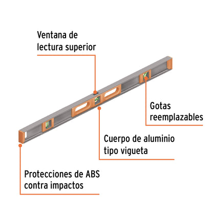 Nivel aluminio y ABS 36" 3 gotas SKU:'17038