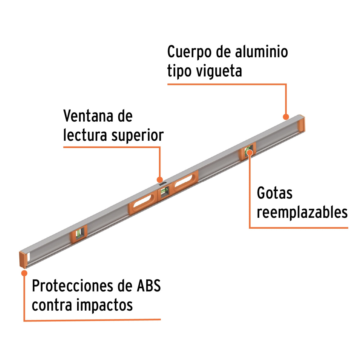 Nivel aluminio y ABS 48" 3 gotas SKU:'17040