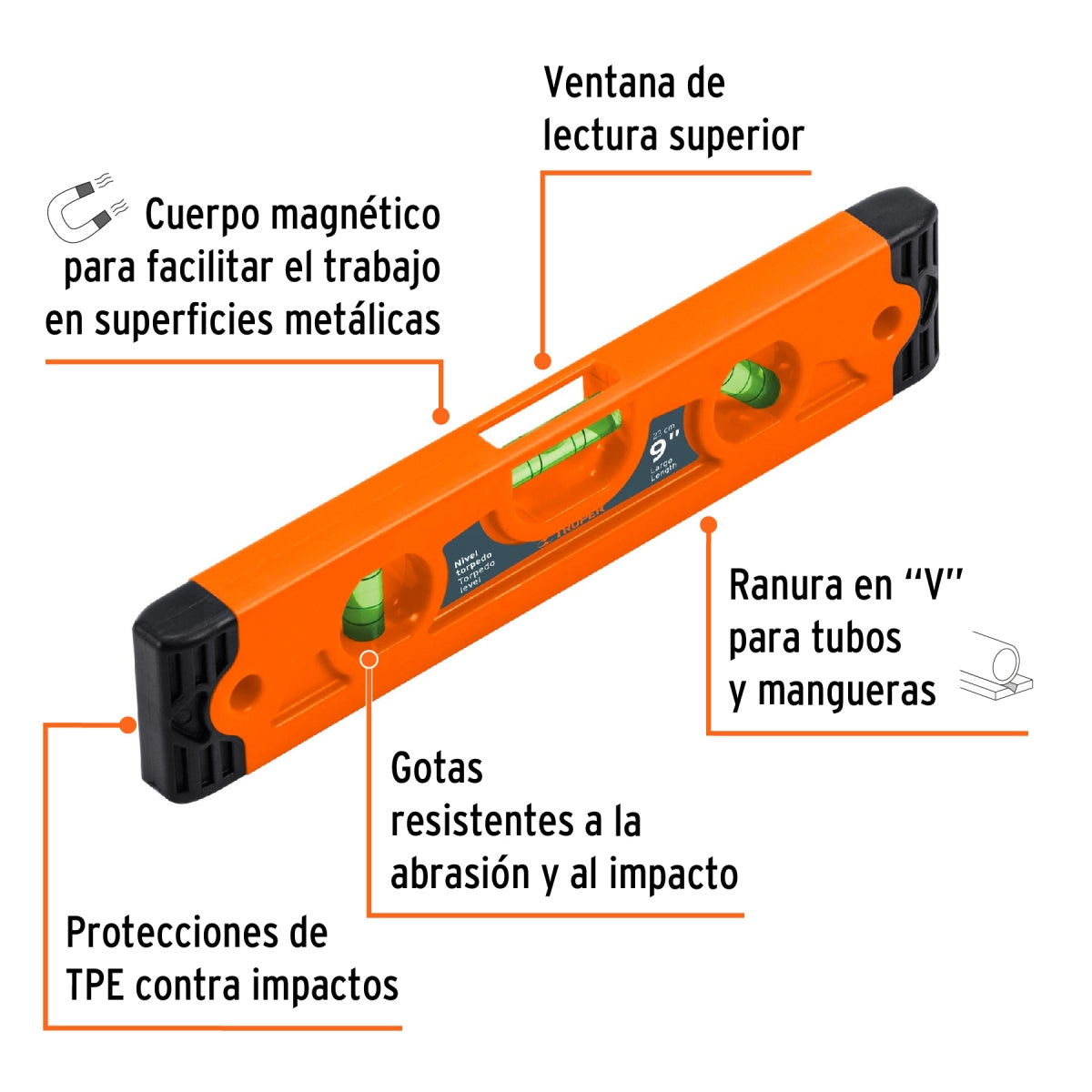 Nivel torpedo 9" magnético SKU:'11223