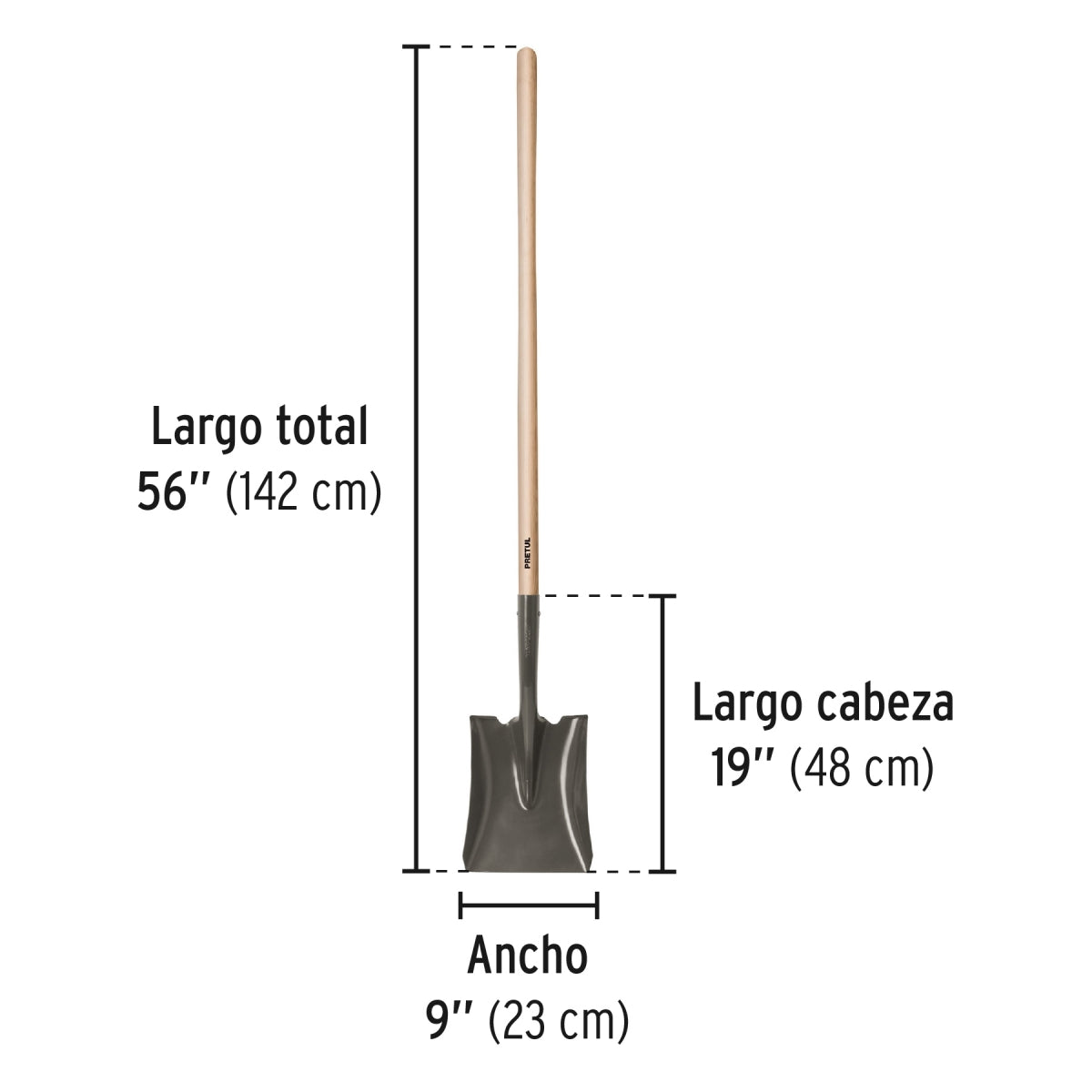 Pala cuadrada mango largo 44" SKU:'22508