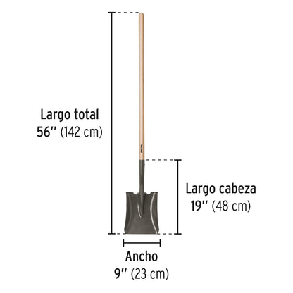 Pala cuadrada mango largo 44" SKU:'22508