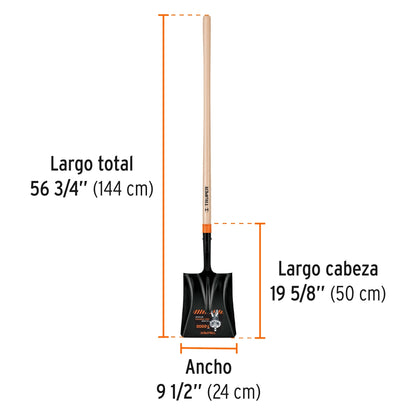 Pala cuadrada T-2000 mango largo 45" SKU:'17176