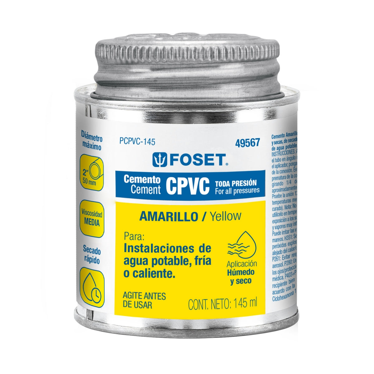 Pegamento amarillo para CPVC bote 145ml SKU:'49567