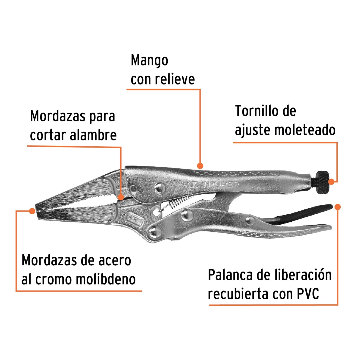 Pinza de presión 4" punta larga SKU:'17434