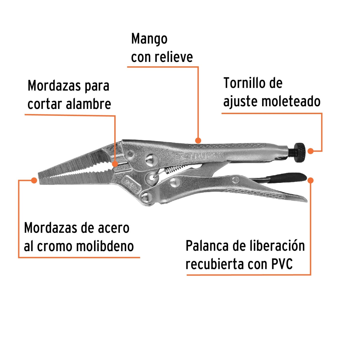 Pinza de presión 6" punta larga SKU:'17432