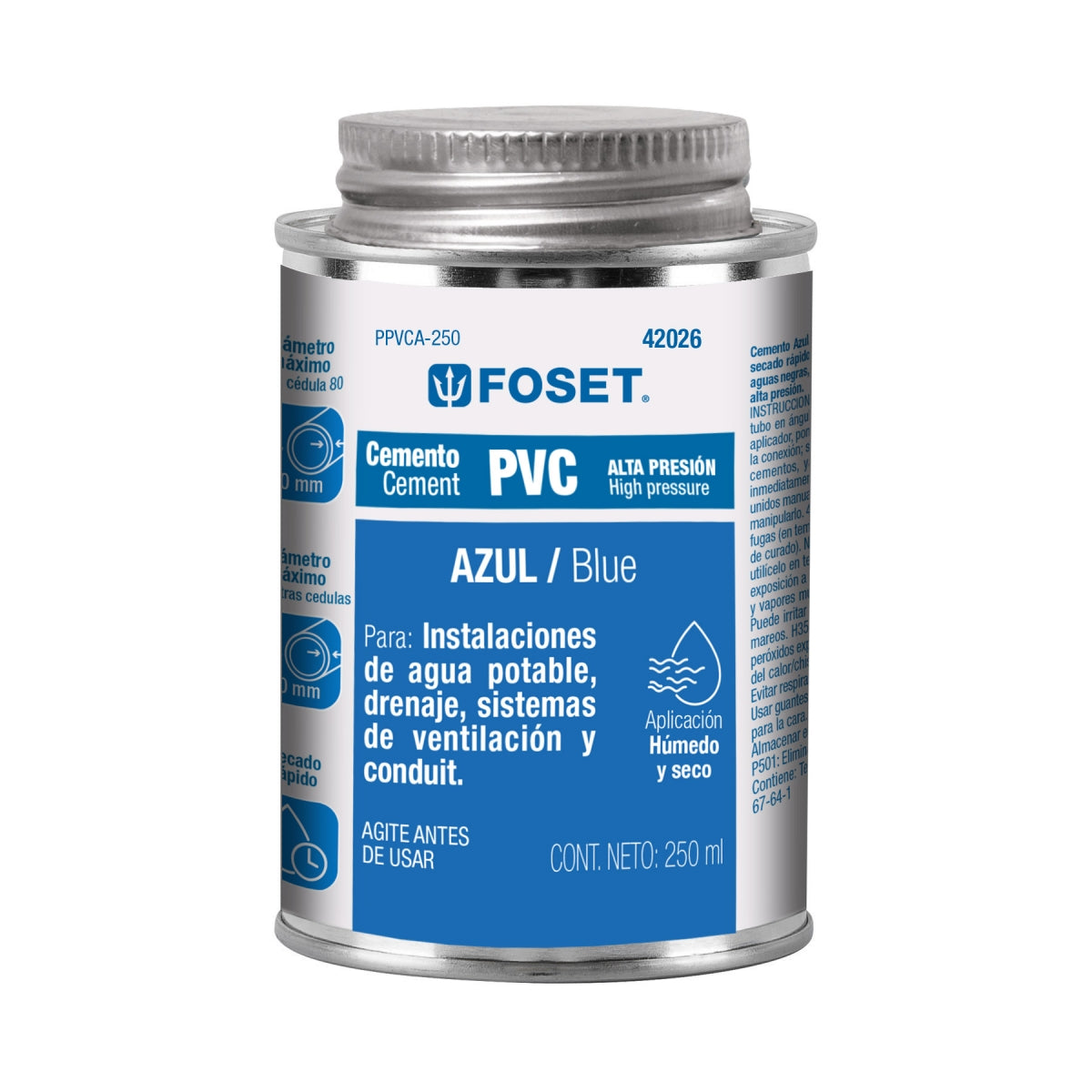 Pegamento azul para PVC bote 250ml SKU:'42026