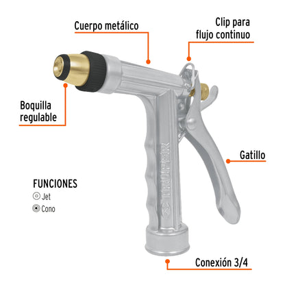 Pistola metálica para jardín 2 funciones boquilla regulable SKU:'17482