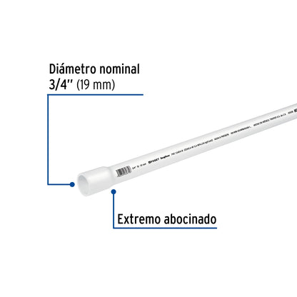 Tubo 3/4" PVC cédula 40 (3m) SKU:'43039