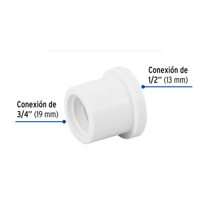 Reducción bushing 3/4" a 1/2" PVC cédula 40 SKU:'45426