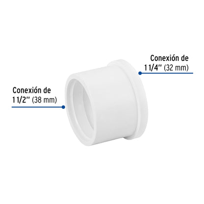 Reducción bushing 1 1/2" a 1 1/4" PVC cédula 40 SKU:'45536