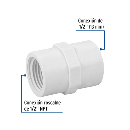 Adaptador hembra 1/2" PVC cédula 40 SKU:'45432