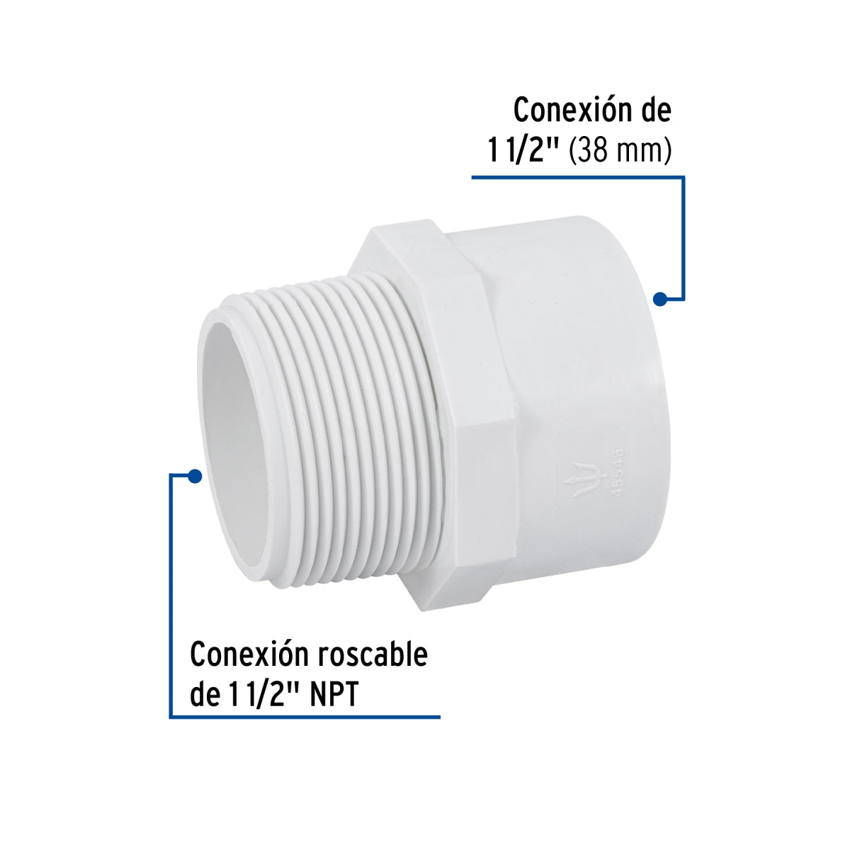 Adaptador macho 1 1/2" PVC cédula 40 SKU:'45546