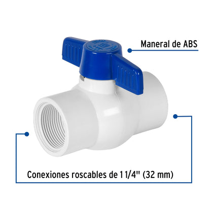 Válvula esfera roscable 1 1/4" PVC cédula 40 SKU:'49153