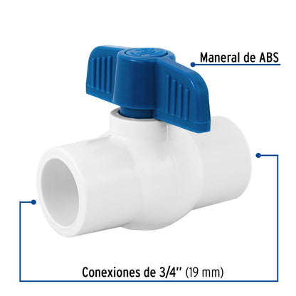 Válvula esfera cementar 3/4" PVC cédula 40 SKU:'49157