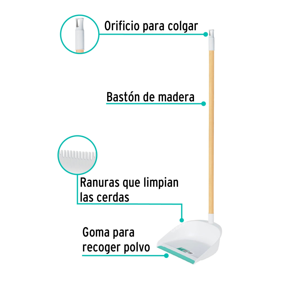 Recogedor plástico bastón de madera SKU:'57024