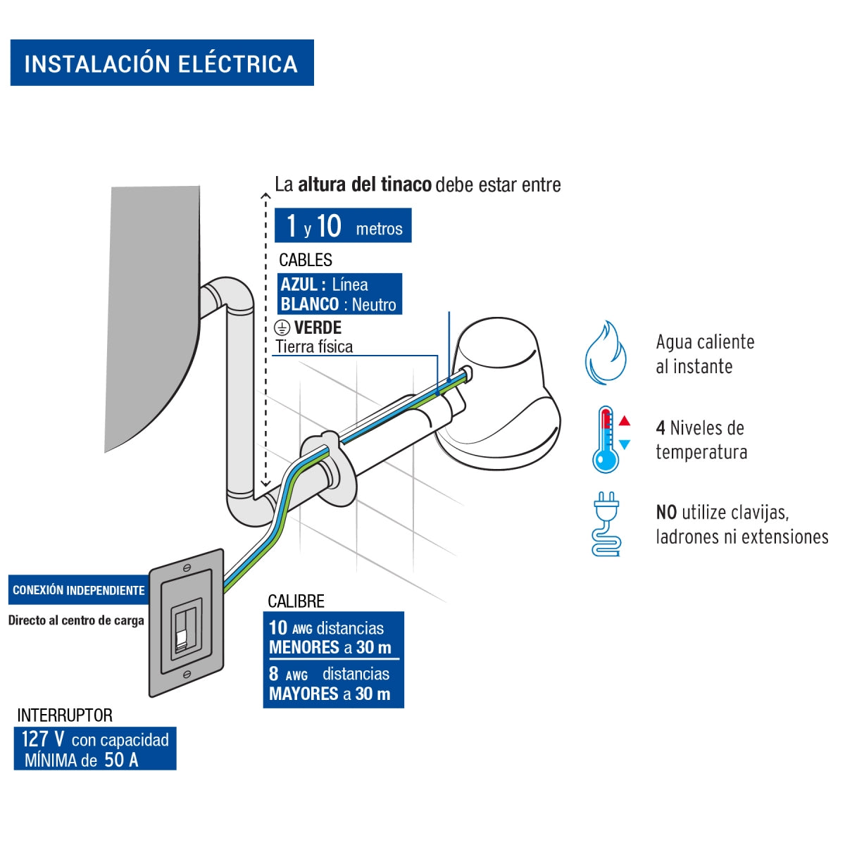 Regadera eléctrica 5 3/4" 4 temperaturas SKU:'49491