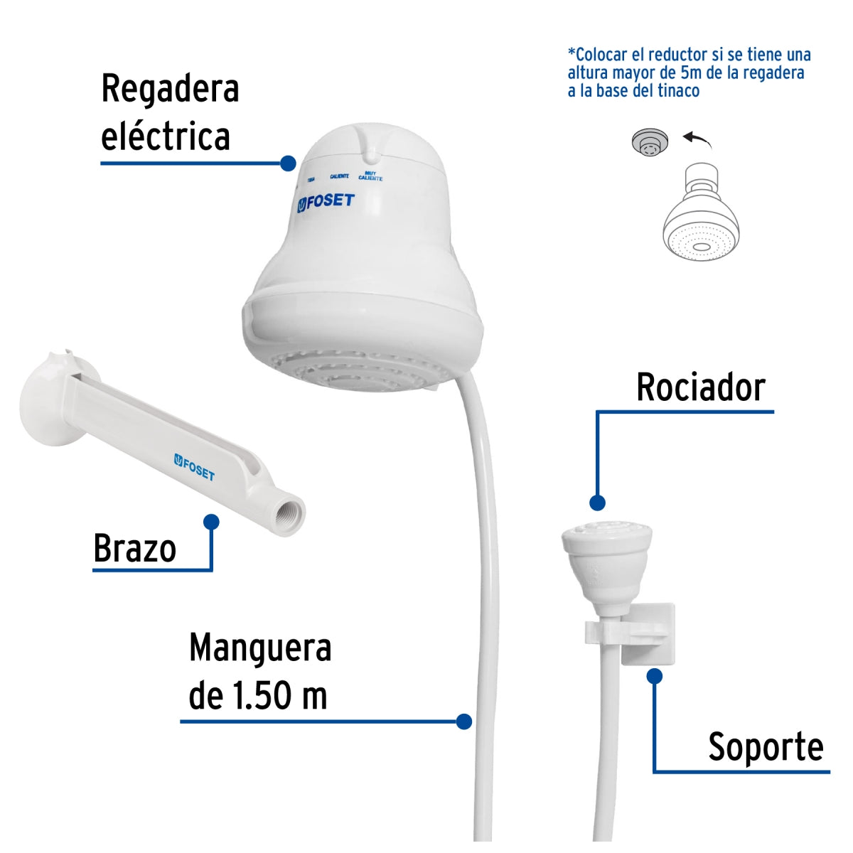 Regadera eléctrica 5 3/4" 4 temperaturas SKU:'49491