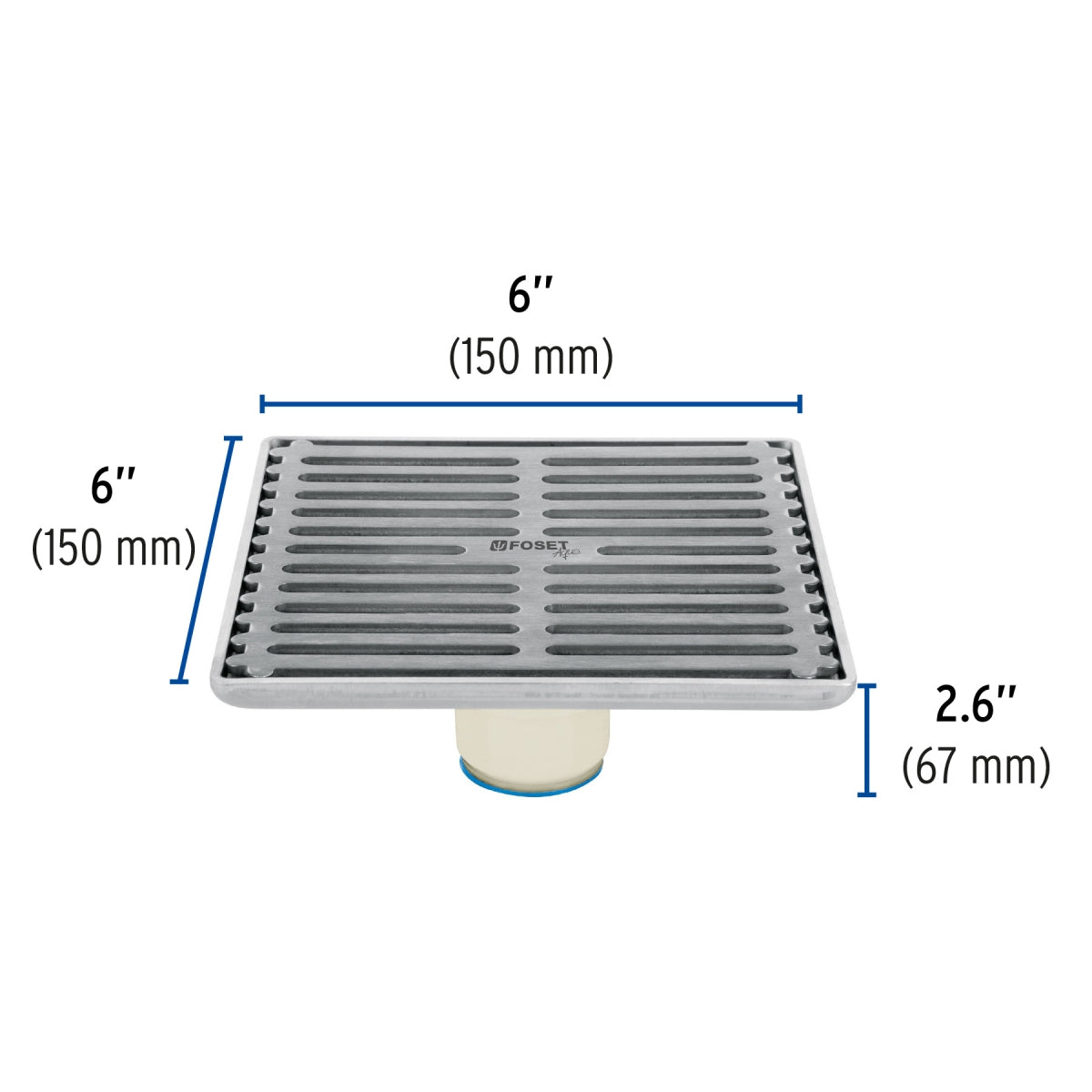 Resumidero cuadrado metálico 6" x 6" (Aqua) SKU:'46048