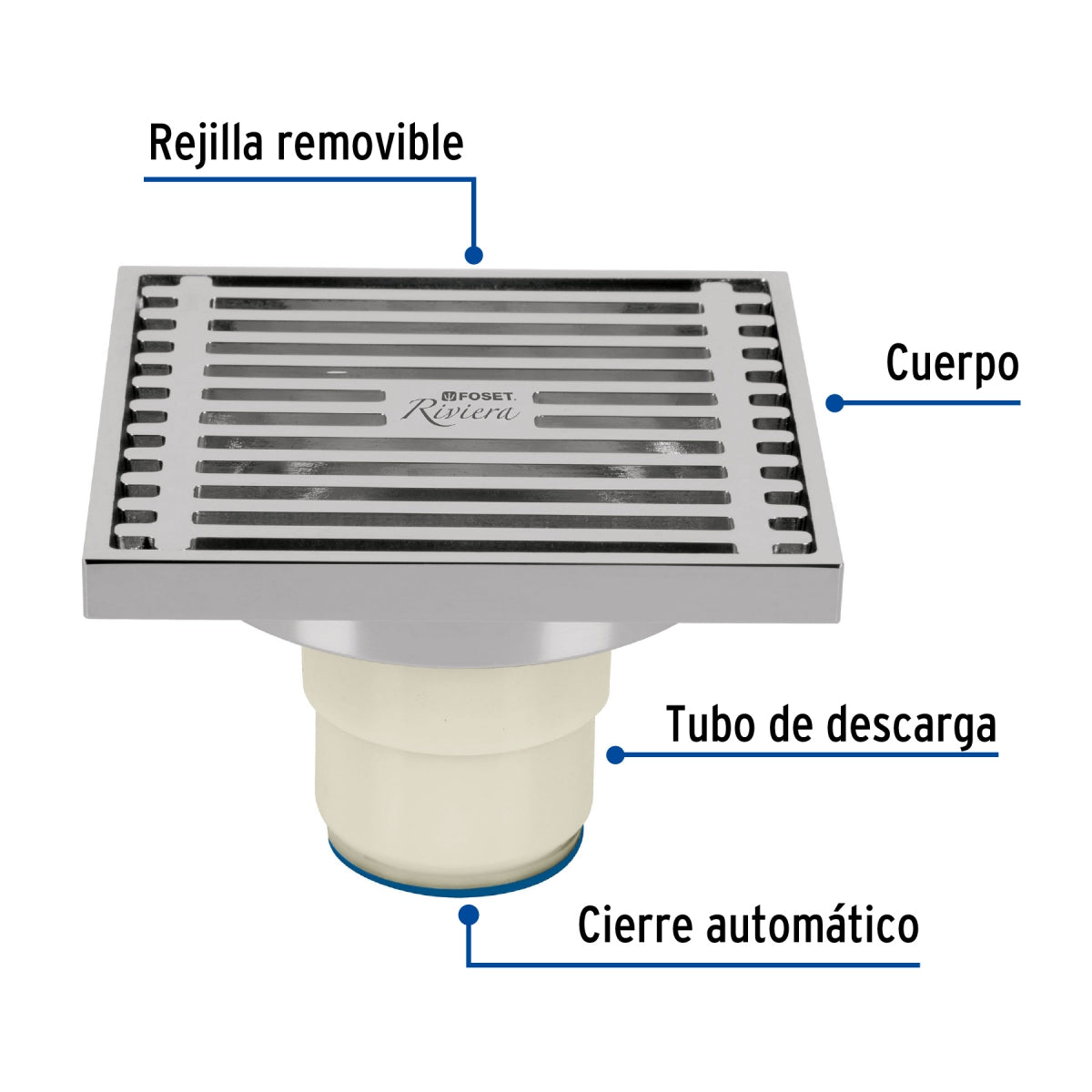 Resumidero cuadrado metálico 4" x 4" (Riviera) SKU:'49427