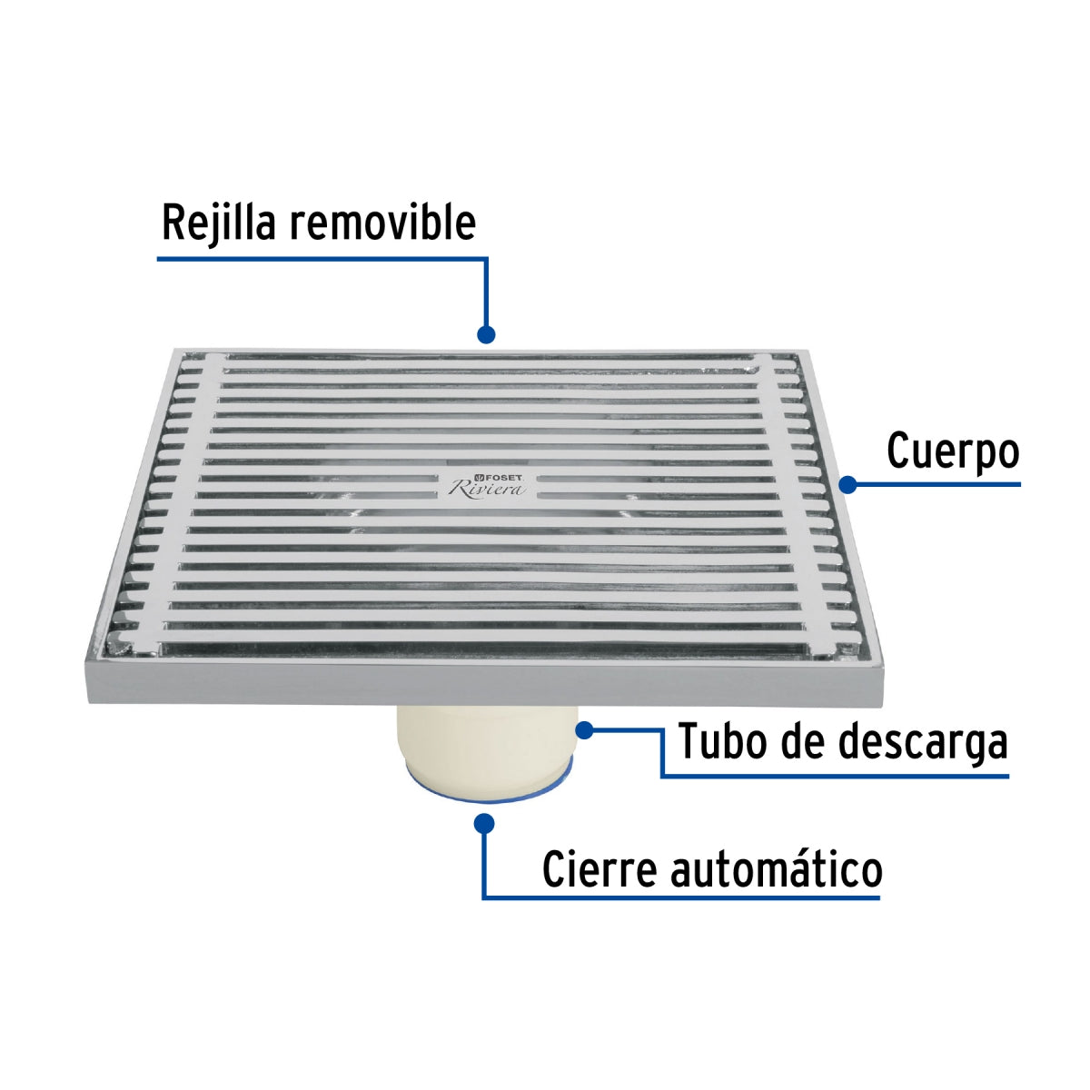 Resumidero cuadrado metálico 6" x 6" (Riviera) SKU:'46049