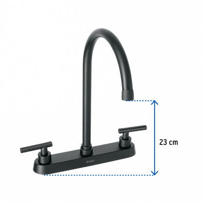 Mezcladora metálica 8" cuello alto p/fregadero negro mate manerales tipo palanca (Tubig) SKU:'46773