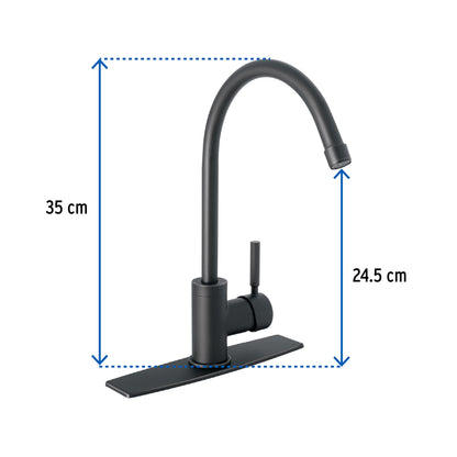 Monomando metálico cuello alto p/fregadero negro mate maneral tipo palanca (Tubig) SKU:'46767