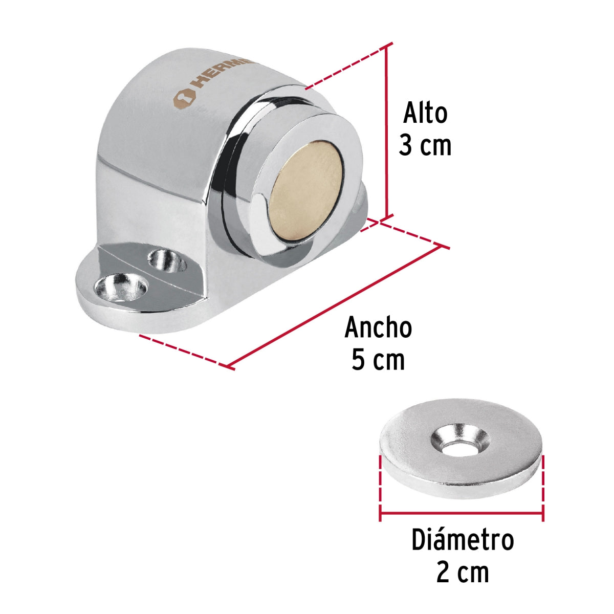 Tope magnético para puerta color cromo brillante SKU:'43782