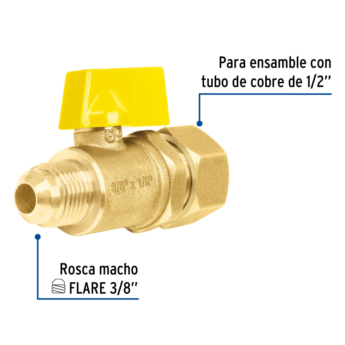 Válvula de control p/gas 3/8" x 1/2" con barrilito SKU:'49116